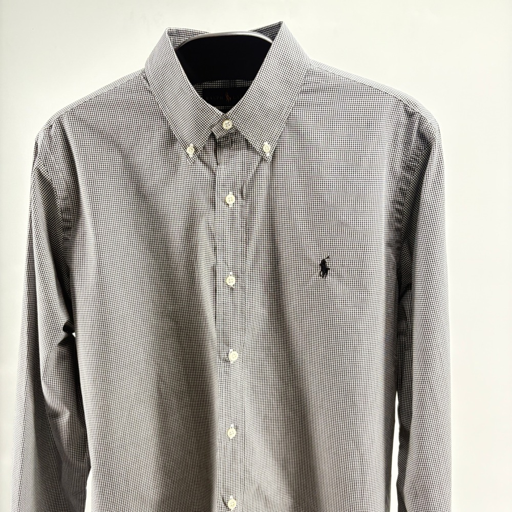 Polo Ralph Lauren Mens Classic Fit Gingham Button Down Shirt Black White Large - Picture 3 of 8